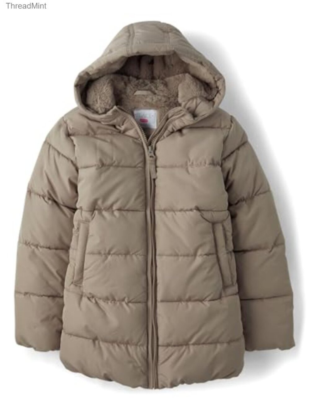 Girls Medium Weight Lined Puffer Jacket Water Resistant Windproof